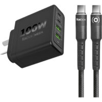 CARGADOR DE PARED MEGA 100W NEGRO C/CABL