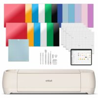 Cricut Explore 4 con Pack de alfombrillas, Set de herramientas, Vinilo smart y Cuchilla profunda