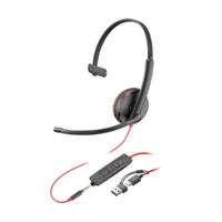 Auricular Monoaural con Micrófono Poly Blackwire 3215 USB-C Headset +3.5mm Plug +USB-C/A Adapter 8X227A6 (Bulk)