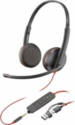 Auricular con Micrófono Stereo Poly Blackwire 3225 + CONECTOR DE 3.5 MM + ADAPTADOR USB-C/A 8X229A6